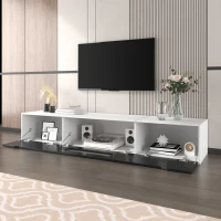 High-Gloss TV Stand with Colour-Changing LED Lighting and Versatile Mounting Options, Easy to Install, 71" L x 12" W x 12" H, Black+White(m-10)