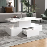 Modern High-Gloss Coffee Table with Hidden Drawer, Particle Board Construction, Modern Design, Easy to Install, 39.5" L x 19.5" W x 15.5" H, White(m-9)