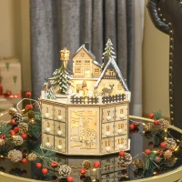 HOMCOM Wooden Christmas Advent Calendar, Lighted 24 Days Countdown to Christmas Table Decoration with Drawers for Kids and Adults, Battery Operated, Natural(m-8)