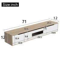 High-Gloss TV Stand with LED Lighting, Modern Design and Versatile Mounting Options, Easy to Install, 71" L x 12" W x 12" H, White+Wood(m-3)