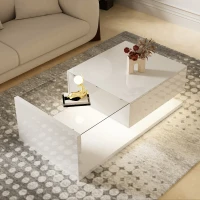 High-Gloss Coffee Table with Glass and LED Effect, Modern Design with Storage Compartment, Easy to Install, 41.5" L x 21.5" W x 12.5" H, White(m-8)