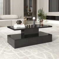 Modern High-Gloss Coffee Table with Hidden Drawer, Durable Particle Board, Modern Design, Easy to Install, 39.5" L x 19.5" W x 15.5" H, Black(m-1)
