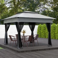 Outsunny 11x11 Canopy Gazebo, Portable Outdoor Patio Shelter with Zipper Mesh Privacy Netting, Carry Bag Included, for Family Use, Light Gray(m-9)