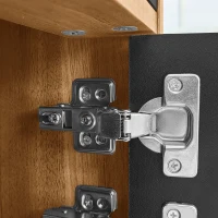 TV Stand with Elegant Stripe Design and Sturdy Wooden Legs, Three Doors, Practical and Easy Access, 67" L x 15" W x 18.5" H, Black+Natural(m-10)