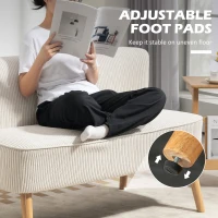 HOMCOM Modern 2 Seater Sofa, Upholstered Two Seater Couch with Rubber Wood Legs, Cream White(m-7)