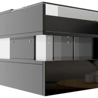 High-Gloss Coffee Table with Glass Top and LED Lighting, Storage Drawer and Adjustable Height, Easy to Install, 26" L x 21.5" W x 21.5" H, Black(m-11)