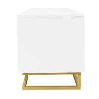 Modern TV Stand with Textured Doors, Gold Handles and Legs, Ample Storage Space, Easy to Install, 63" L x 15" W x 17.5" H, White(m-15)
