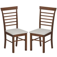 HOMCOM Wooden Dining Chairs Set of 2, Farmhouse Upholstered Kitchen Chairs with Rubber Wood Frame, Dark Brown and Beige(m-11)