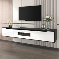 High-Gloss TV Stand with Customizable LED Lighting and Versatile Mounting Options, Modern Design, 71" L x 12" W x 12" H, Black+White(m-5)