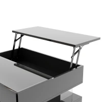 High-Gloss Coffee Table with Glass Top and LED Lighting, Storage Drawer and Adjustable Height, Easy to Install, 26" L x 21.5" W x 21.5" H, Black(m-9)