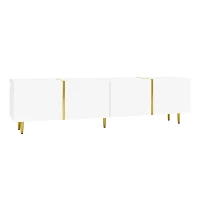 High-Gloss TV Stand with 4 Doors and Modern Minimalist Design, Soft-Close Hinges, Modern Design, Easy to Install, 67" L x 13.5" W x 18" H, White(m-13)