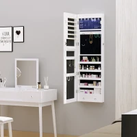 HOMCOM Mirror Jewellery Cabinet Armoire with LED Lights and 2 Keys, Wall Door Mounted Jewellery Organizer, Lockable Full-length Mirror, Wood Grain Grey(m-8)