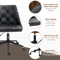 HOMCOM Office Chair, PU Leather Desk Chair with 360 Degree Swivel Wheels, Adjustable Height, Tilt Function, Black(m-7)