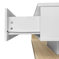 High-Gloss Coffee Table with Glass and LED Effect, Modern Design with Storage Compartment, 41.5" L x 21.5" W x 12.5" H, White+Wood(m-12)