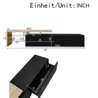 Modern TV Cabinet with Glass Shelves and LED Lighting, Stylish Storage Solution, Modern and Stylish Design, 67" L x 13" W x 13" H, Black+Natural(m-3)