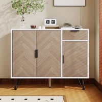 Modern Storage Cabinet with Drawer and Adjustable Shelves, Sideboard with Soft-Close Hinges, 35.5" L x 11.5" W x 28.5" H, White+Wood(m-4)