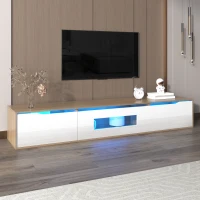 High-Gloss TV Stand with LED Lighting, Modern Design and Versatile Mounting Options, Easy to Install, 71" L x 12" W x 12" H, White+Wood(m-1)
