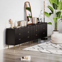 HOMCOM Modern Chest of Drawers 6 Drawer Dresser for Bedroom with Gold Legs and Handles, Black