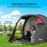 Outsunny Pop Up Camping Tent for 2-3 Person Tent with Screen Room Zippered Doors Carry Bag for Fishing Hiking Dark Grey(m-5)