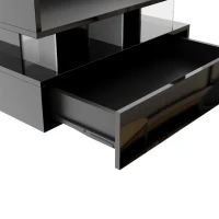 High-Gloss Coffee Table with Glass Top and LED Lighting, Storage Drawer and Adjustable Height, Easy to Install, 26" L x 21.5" W x 21.5" H, Black(m-13)