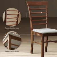 HOMCOM Wooden Dining Chairs Set of 4, Farmhouse Upholstered Kitchen Chairs with Rubber Wood Frame, Dark Brown and Beige(m-5)