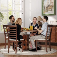 HOMCOM Wooden Dining Chairs Set of 4, Farmhouse Upholstered Kitchen Chairs with Rubber Wood Frame, Dark Brown and Beige(m-7)