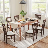 HOMCOM Wooden Dining Chairs Set of 4, Farmhouse Upholstered Kitchen Chairs with Rubber Wood Frame, Dark Brown and Beige(m-9)