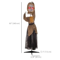 HOMCOM 63" Doll Outdoor Halloween Decoration, Halloween Animatronic with Sound Activated, Light Up Body, Sound Effects, Animated Prop for Haunted House(m-3)