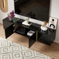 High-Gloss TV Stand with 4 Doors, Modern Design and Soft-Close Hinges, Modern Design, Easy to Install, 67" L x 13.5" W x 18" H, Black(m-5)