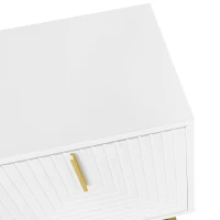 Modern TV Stand with Textured Doors, Gold Handles and Legs, Ample Storage Space, Easy to Install, 63" L x 15" W x 17.5" H, White(m-7)