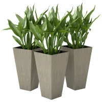Outsunny Tall Planters for Outdoor Plants Set of 3, 28 In Taper Planters with Drainage Holes, Indoor Grande Plant Pots, Front Porch Decor, Grey(m-11)