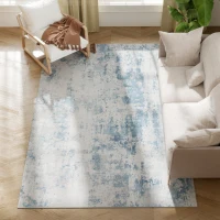 HOMCOM Area Rug 5x7, Machine Washable Rug, Non-Slip Modern Abstract Floor Carpet for Living Room, Bedroom, Dining Room, Blue(m-12)