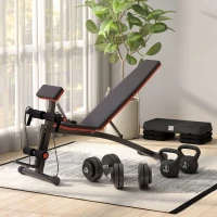 Soozier Foldable Press Bench Adjustable Dumbbell, Weight Training Bench Exercises Gym Chair, Black & Red(m-10)