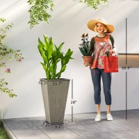 Outsunny Tall Planters for Outdoor Plants Set of 3, 28 In Taper Planters with Drainage Holes, Indoor Grande Plant Pots, Front Porch Decor, Grey(m-3)