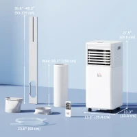HOMCOM 10000 BTU Portable Air Conditioner with Fan & Dehumidifier Mode, Quiet AC Unit with Remote Control, 24-Hour Timer, White(m-3)