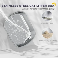 PawHut Enclosed Stainless Steel Litter Box, Metal Cat Litter Box with Scoop, Deodorizer Bag, Handle, Easy to Clean(m-4)