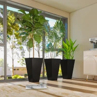 Outsunny 28" Tall Garden Plastic Planters, Outdoor and Indoor Flower Pots, Set of 3 for Entryway, Patio, Yard, Black(m-9)