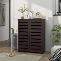 HOMCOM Narrow Shoe Cabinet with 2 Slatted Doors, Modern Shoe Storage Cabinet with Adjustable Shelves for Entryway, Hallway, Living Room, Holds 15 Pairs, Dark Brown(m-8)