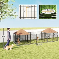 PawHut Large Outdoor Dog Kennel with 2 Rooms, Rotating & Adjustable Height Bowls, Waterproof & UV-Resistant Canopy(m-3)