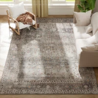 HOMCOM Machine Washable Area Rug 8x10, Non-Slip Traditional Floor Cover Foldable Carpet for Living Room, Dark Mixed-Brown(m-12)