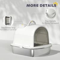 PawHut Enclosed Stainless Steel Litter Box, Metal Cat Litter Box with Scoop, Deodorizer Bag, Handle, Easy to Clean(m-7)