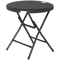 Outsunny Foldable Round Patio Table for 4, Outdoor Dining Table with HDPE Tabletop and Steel Frame, Dark Grey(m-2)