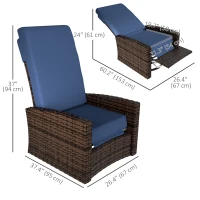 Outsunny Outdoor Rattan Wicker Lounge Chair with Footrest & Soft Cushion for Patio, Garden, Backyard, Dark Blue(m-3)