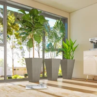 Outsunny 28" Tall Garden Plastic Planters, Outdoor and Indoor Flower Pots, Set of 3 for Entryway, Patio, Yard, Mixed Grey(m-9)