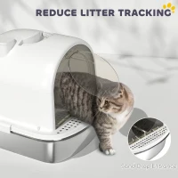 PawHut Enclosed Stainless Steel Litter Box, Metal Cat Litter Box with Scoop, Deodorizer Bag, Handle, Easy to Clean(m-5)