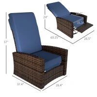 Outsunny Outdoor Wicker Swivel Recliner Chair, Lifting Footrest, 360° Rotating Basic, Water-resistant Cushions, Dark Blue(m-3)