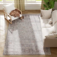 HOMCOM Machine Washable Area Rug 5x7, Non-Slip Traditional Flower Print Floor Carpet for Living Room, Bedroom, Grey and Brown(m-12)