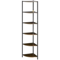 HOMCOM 6-Tier Corner Shelf, Corner Bookshelf with Metal Frame, for Living Room, Bedroom, Kitchen, Dark Brown(m-11)