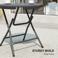 Outsunny Foldable Round Patio Table for 4, Outdoor Dining Table with HDPE Tabletop and Steel Frame, Dark Grey(m-6)