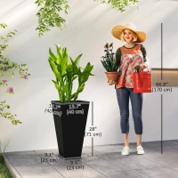 Outsunny 28" Tall Garden Plastic Planters, Outdoor and Indoor Flower Pots, Set of 3 for Entryway, Patio, Yard, Black(m-3)